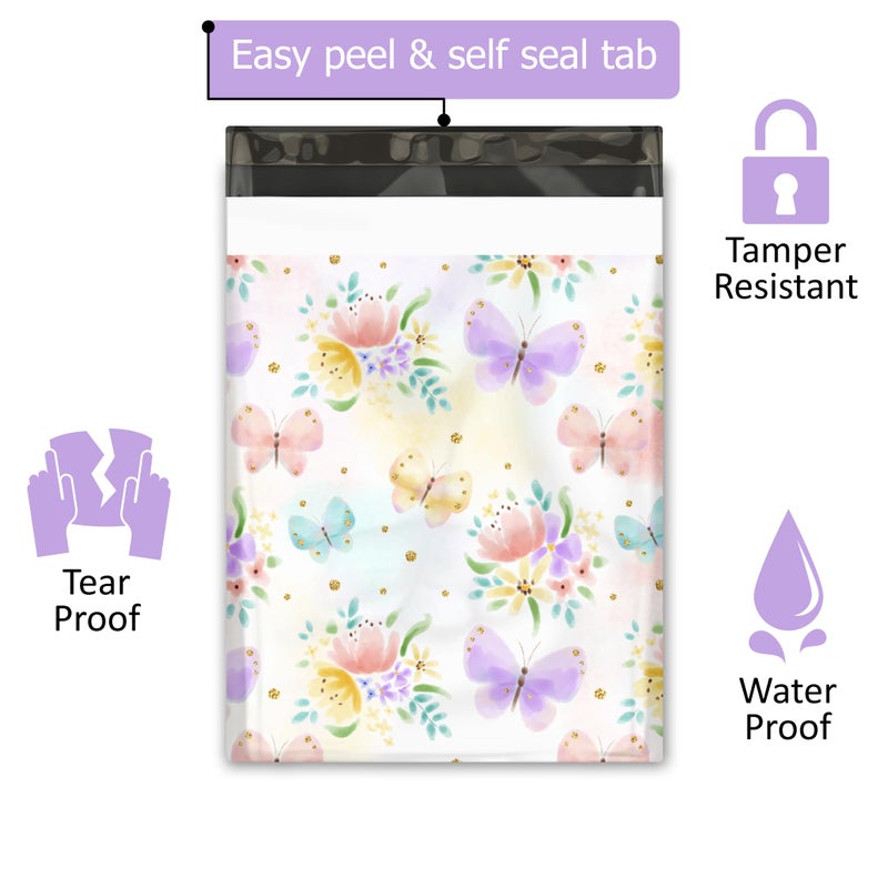 Pro Supply Global 10x13 (100) Butterfly Spring Designer Poly Mailers Waterproof Self Sealing Tear Resistant Polymailers Shipping Envelopes Premium Printed Bags For Small Businesses - Image 2